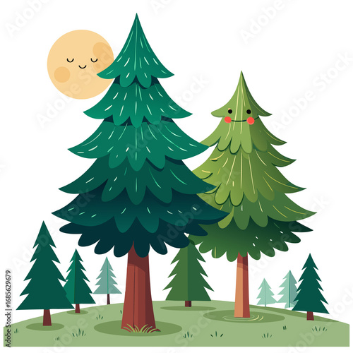 A vibrant vector illustration set of a Christmas pine tree for winter holiday and new year celebration decoration