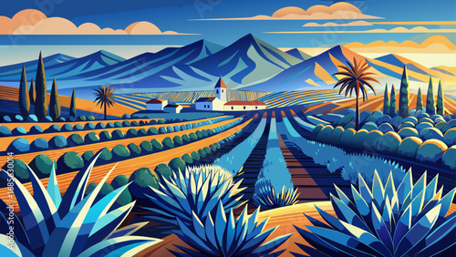 Tequila Landscape, Mexico stretches with endless rows of blue agave, traditional distilleries, and volcanic soils, embodying the cultural and economic heart of Mexico’s renowned spirit.