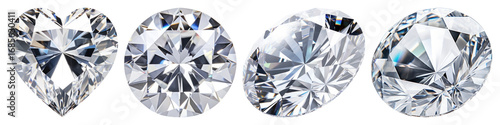 PNG Sparkling diamonds in various shapes, element set on transparent background