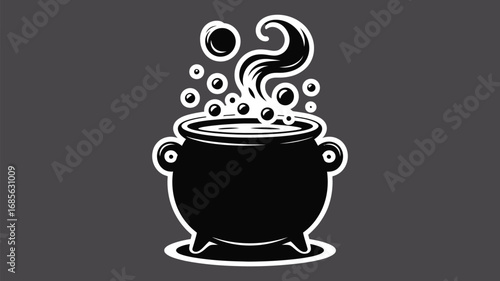 Whimsical bubbling cauldron illustration perfect for Halloween and magical themes