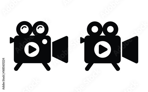 Two Black Video Camera Icons With Play Button On White Background illustration