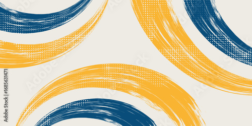 Abstract Sports Background with Dark Blue and Yellow Gradient Brushstrokes and Halftone Effect.