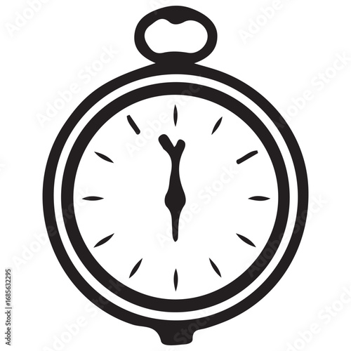 Classic vintage pocket watch silhouette with roman numerals and hour hand pointing to twelve o clock