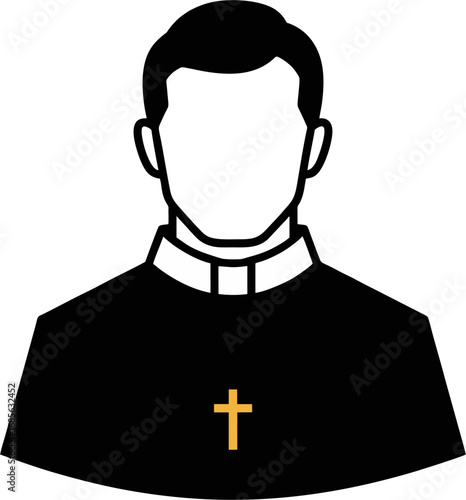 Minimalist Vector Illustration of Catholic Priest with Cross Necklace and Clerical Attire