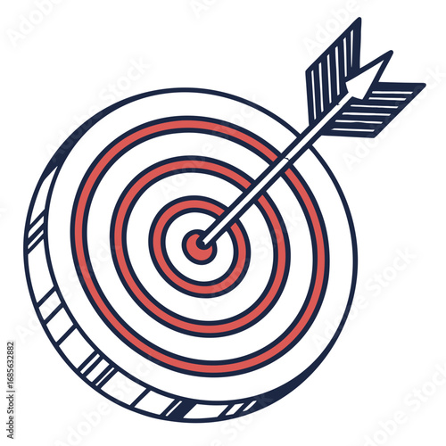 Arrow hitting the bullseye perfectly for business success and reaching your goals every time