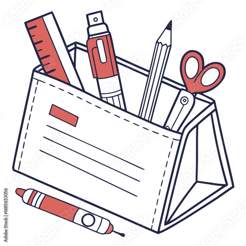 Organized desk with modern stationery for students or office, tools for writing and creativity