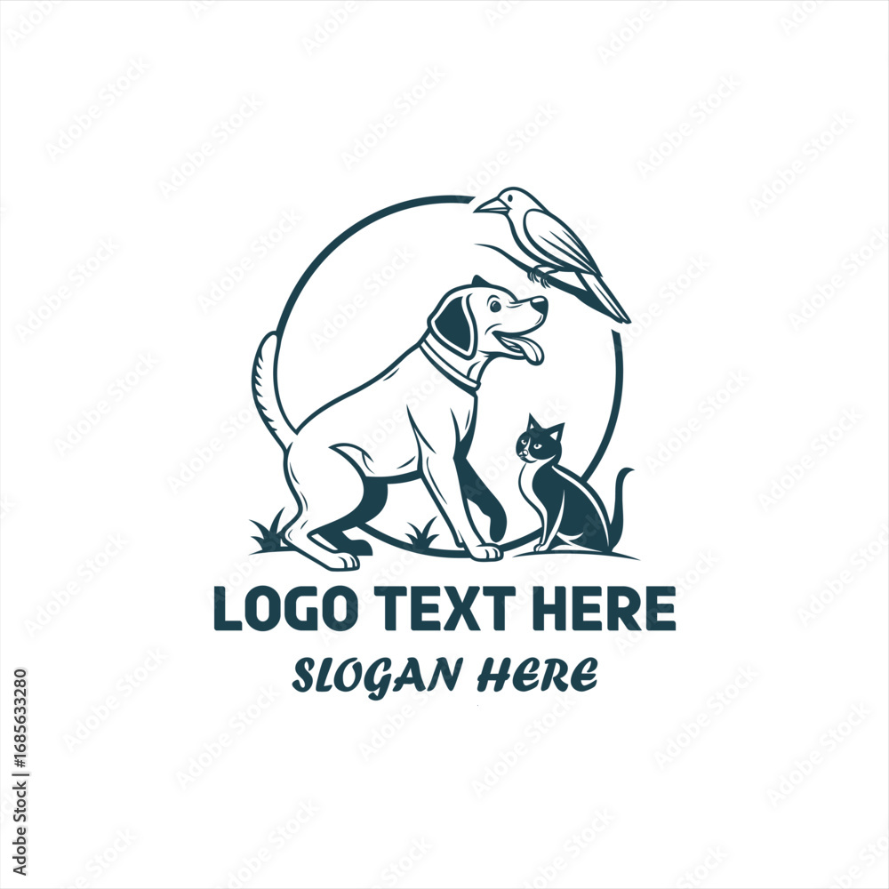 Obraz premium Pet Care Logo Set – Dog, Cat & Bird Vector Design