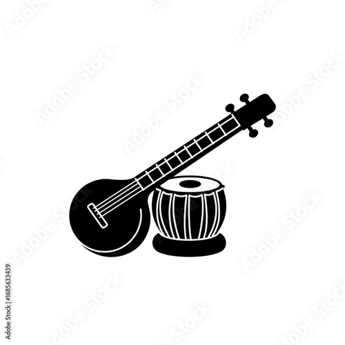 Solid Black Tabla Silhouette Icon – Minimalist Indian Percussion Instrument Logo, Simple Graphic Design