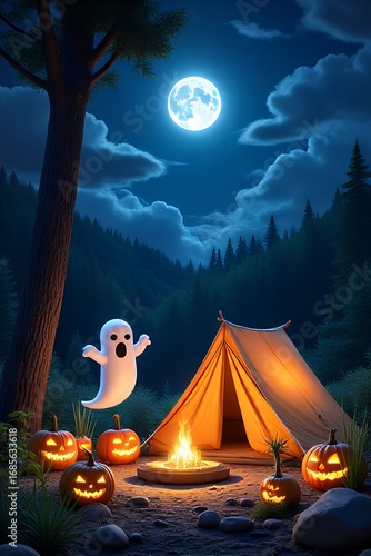 Spooky Halloween Camping Scene