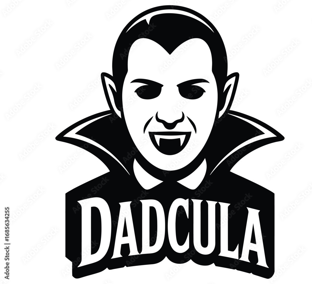Fototapeta premium Dadcula” badge with vampire dad silhouette vector illustration isolated on white background