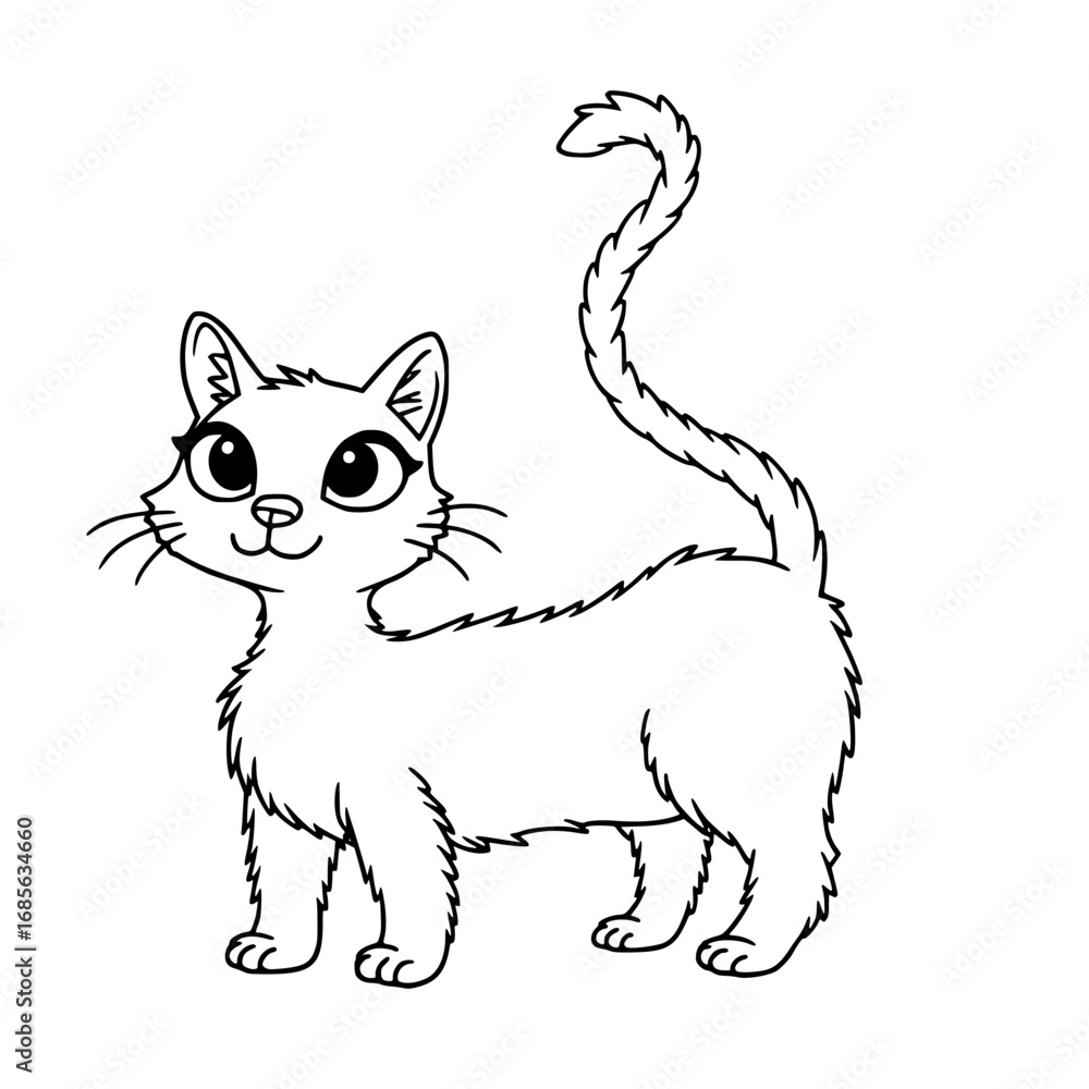 Obraz premium An adorable cartoon cat stands with playful energy and expression. its captivating gaze and slender form create a sense of joy and happiness.
