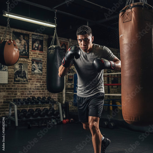 Young man practicing boxing