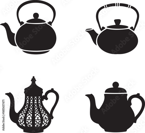 Teapot silhouette set vector illustration isolated On Transparent Background