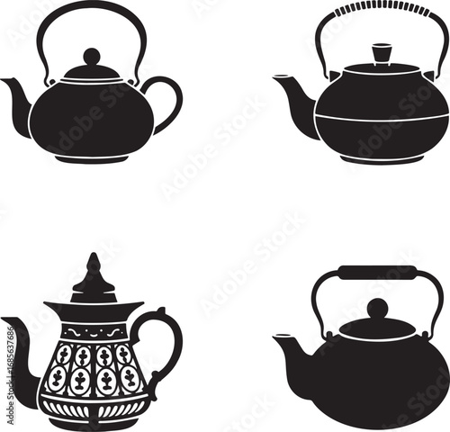 Teapot silhouette set vector illustration isolated On Transparent Background