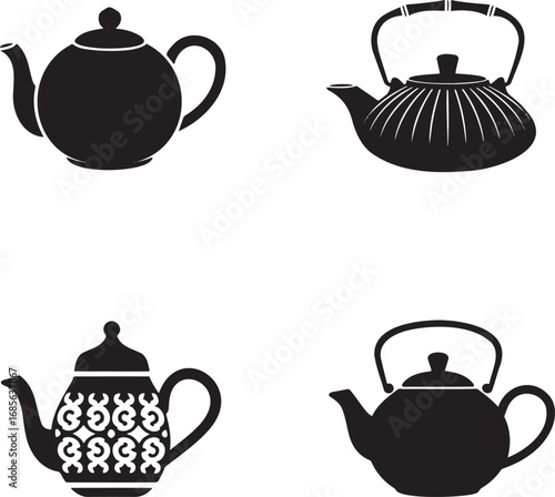 Teapot silhouette set vector illustration isolated On Transparent Background