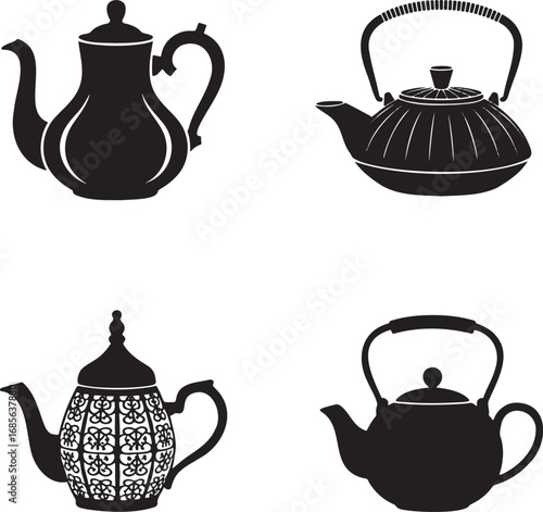 Teapot silhouette set vector illustration isolated On Transparent Background