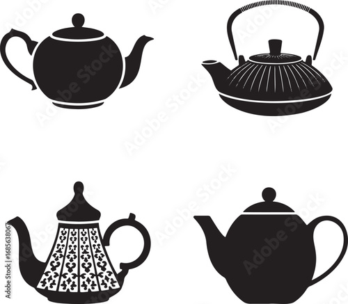 Teapot silhouette set vector illustration isolated On Transparent Background