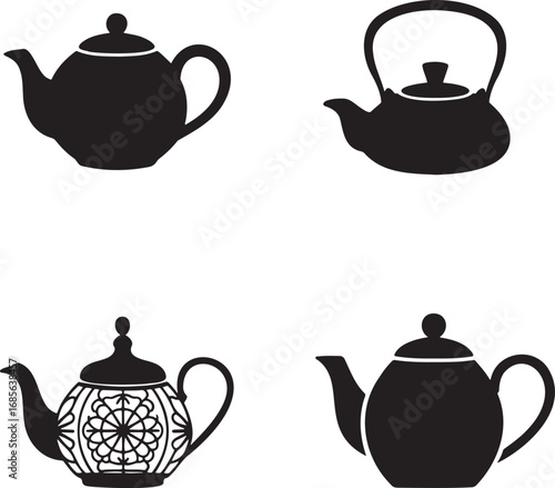 Teapot silhouette set vector illustration isolated On Transparent Background