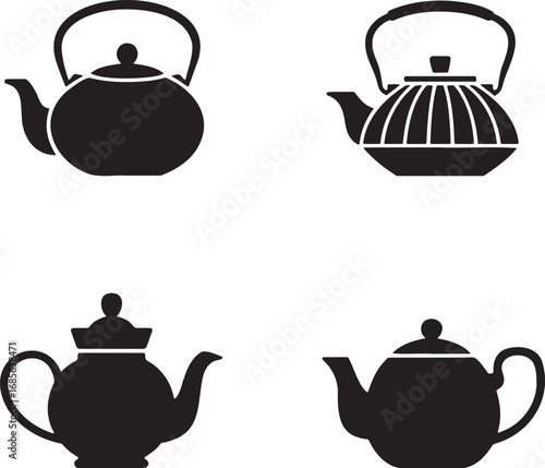 Teapot silhouette set vector illustration isolated On Transparent Background