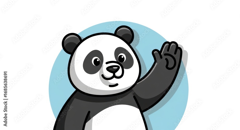 Naklejka premium A charming cartoon panda waving hello, ideal for use in children's media and educational materials