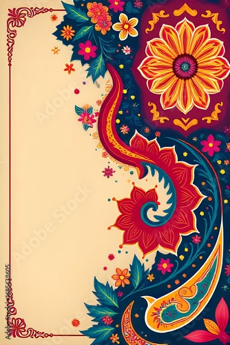 Vibrant Floral Paisley Design with Copy Space