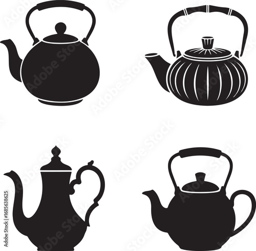 Teapot silhouette set vector illustration isolated On Transparent Background