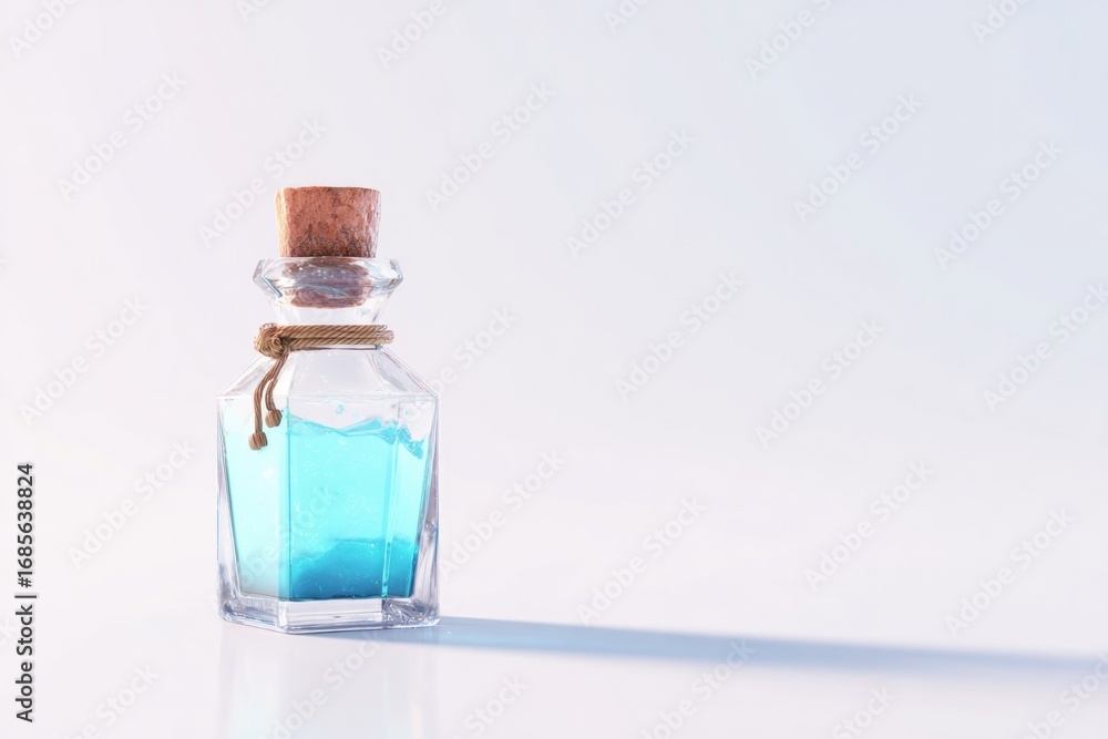 Obraz premium Glass bottle filled with vibrant blue liquid, showcasing minimalist design and soft shadows