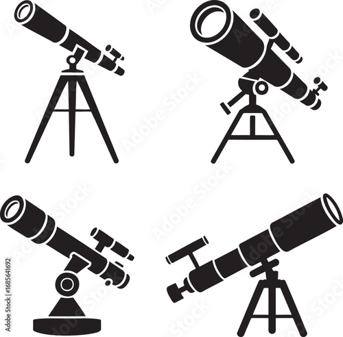 Telescope Icon silhouette set vector illustration isolated on transparent background