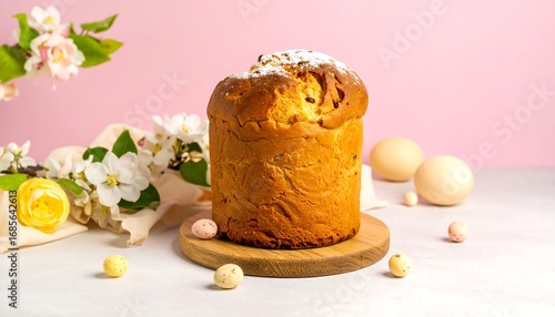 Easter bread,  festive,  spring,  pastel colors, with eggs and flowers
