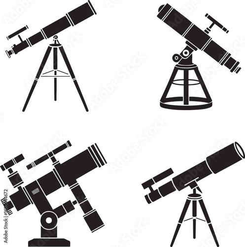 Telescope silhouette set vector illustration isolated On Transparent Background