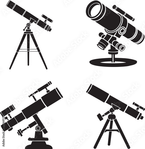 Telescope silhouette set vector illustration isolated On Transparent Background