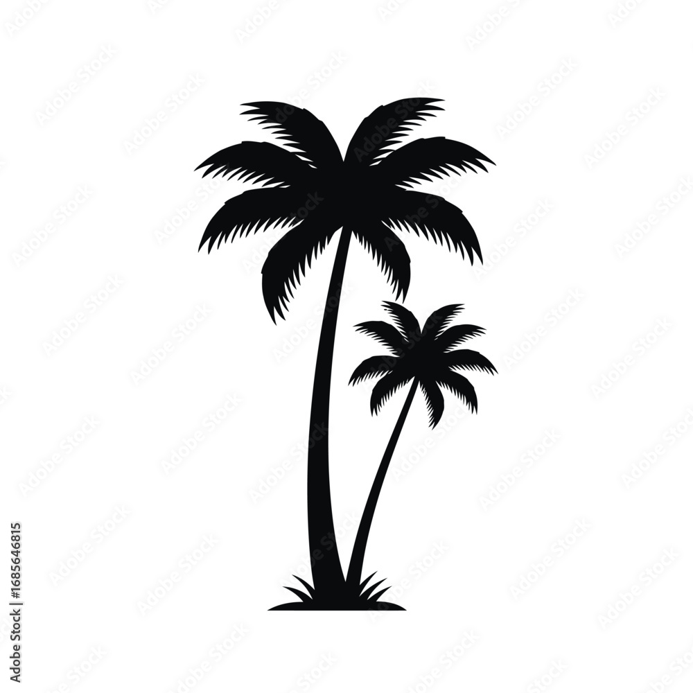 Obraz premium Palm tree silhouette illustration with arching fronds on a white background. EPS 10.