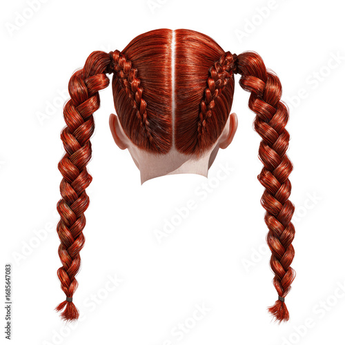 Rear View of Long Braided Red Hair with Side