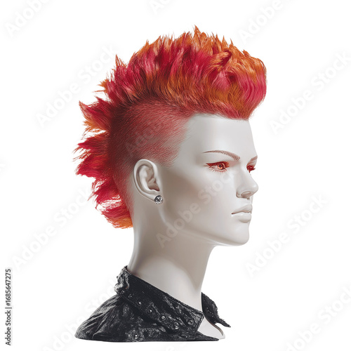 Mannequin Head with Fiery Red Mohawk Hairstyle
