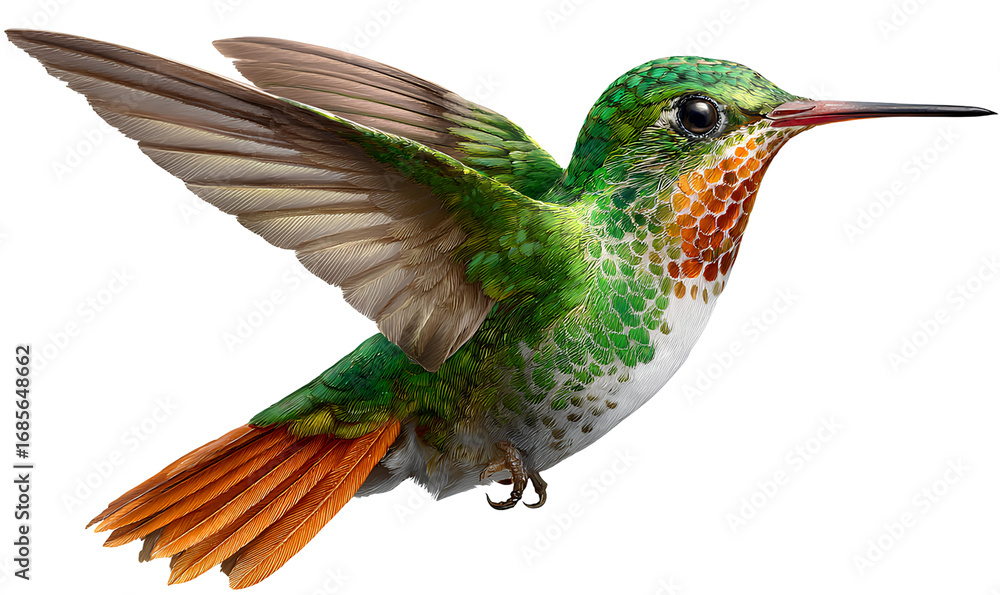 Fototapeta premium hummingbird flying, isolated on a transparent background png file with a white background.