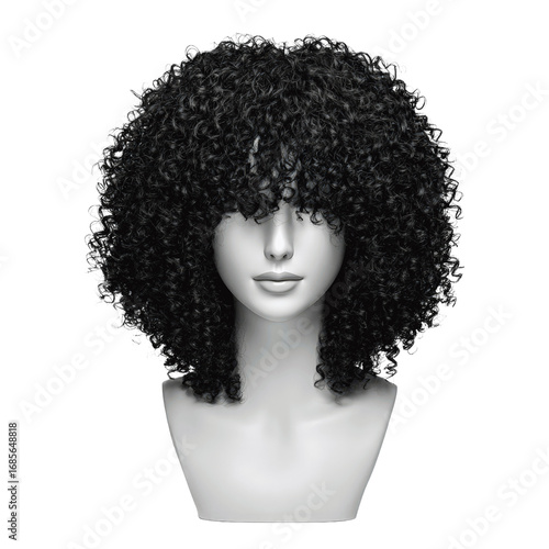 Black Curly Afro Wig on Mannequin Head - Fashion