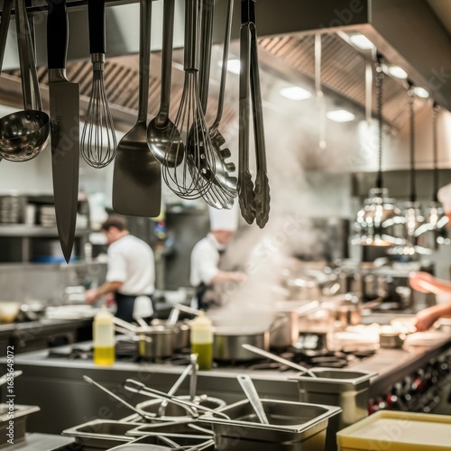 Professional culinary environment showcasing chefs working in restaurant kitchen