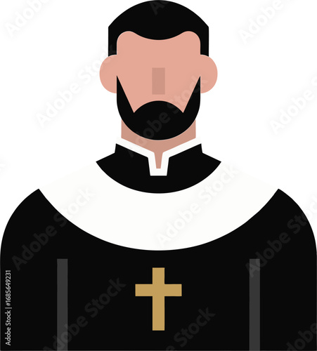 Minimalist Vector Illustration of Catholic Priest with Cross Necklace and Clerical Attire