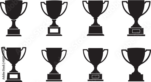 Collection of diverse trophy silhouettes representing achievement and victory  vector icon set