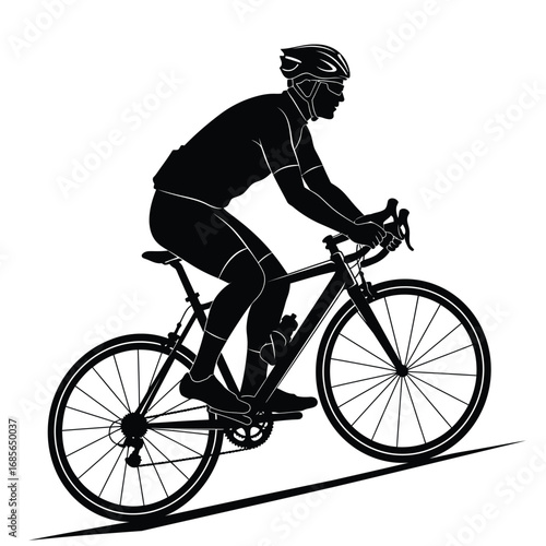 Cyclist riding uphill on road bike silhouette on a white background. EPS 10.