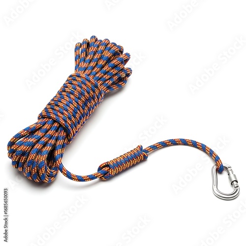 Coiled rope isolated on white background, a versatile tool for climbing and rescue