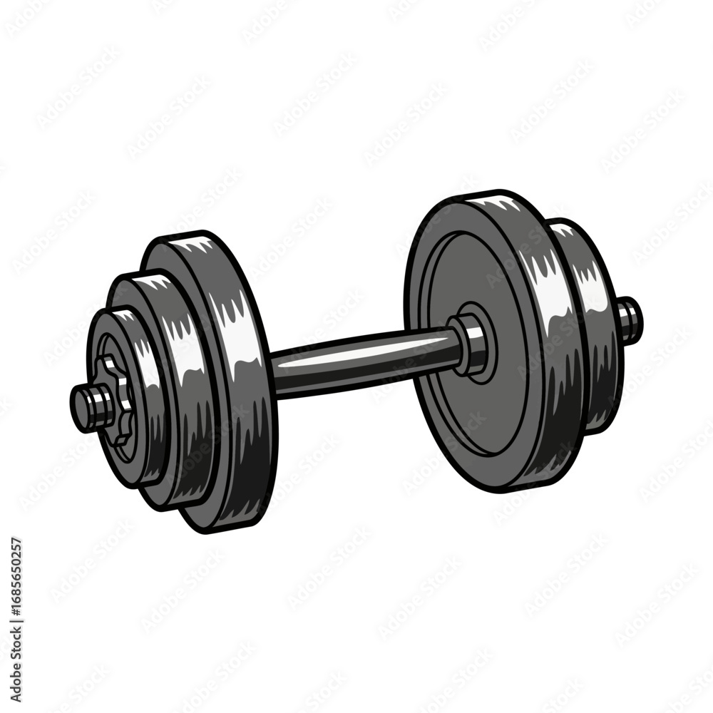Naklejka premium A detailed illustration of a metal dumbbell, perfect for fitness and weight training exercises