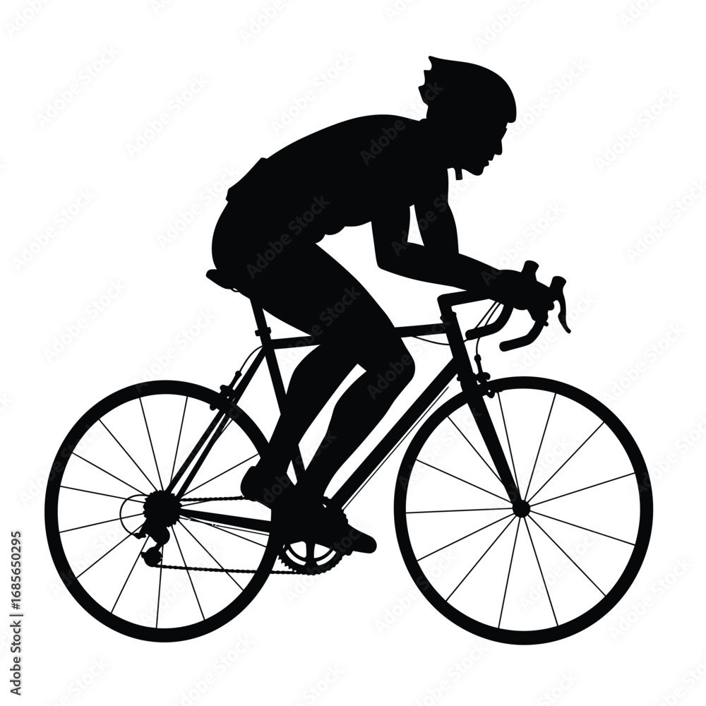 Fototapeta premium Cyclist riding uphill on road bike silhouette on a white background. EPS 10.