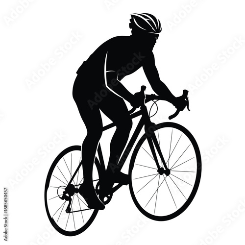 Cyclist riding uphill on road bike silhouette on a white background. EPS 10.