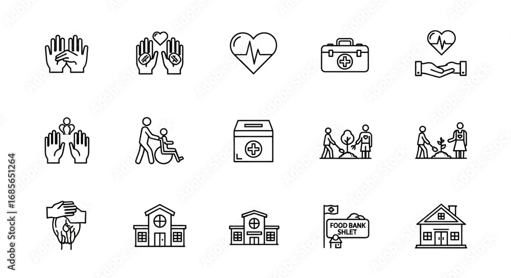 Fototapeta premium Charity and Donation Icon Vector Set