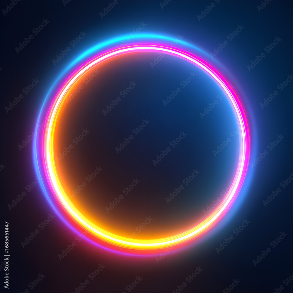 Obraz premium Neon Circle Frame, isolated on transparent background
