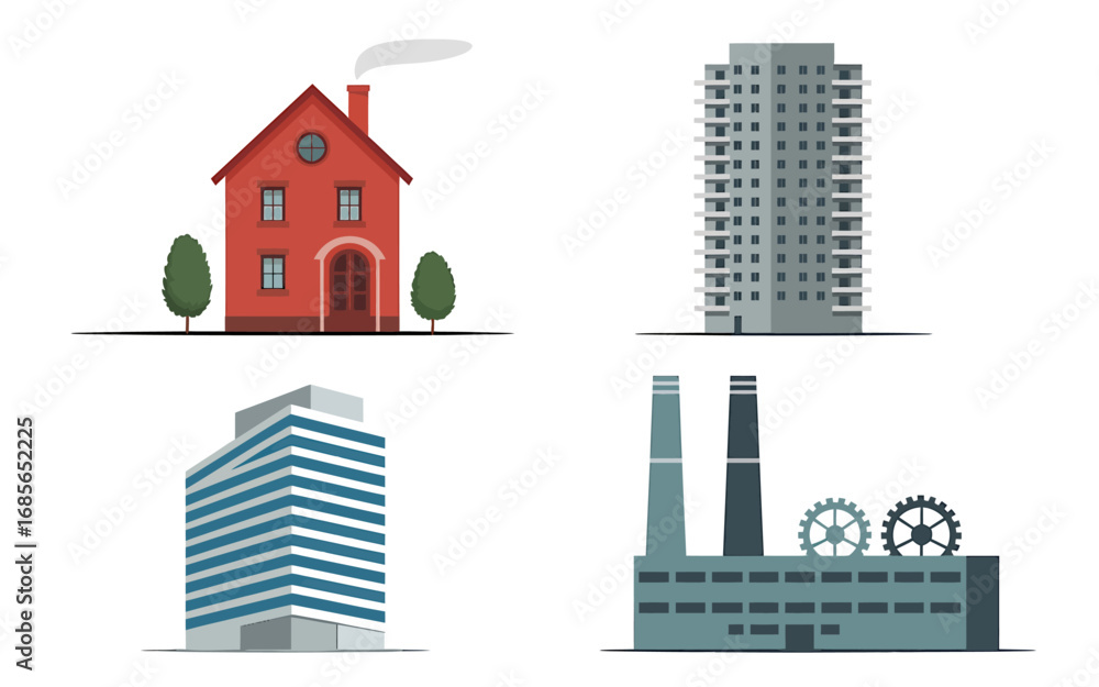 Fototapeta premium Minimalist architectural building facade illustration with geometric elements