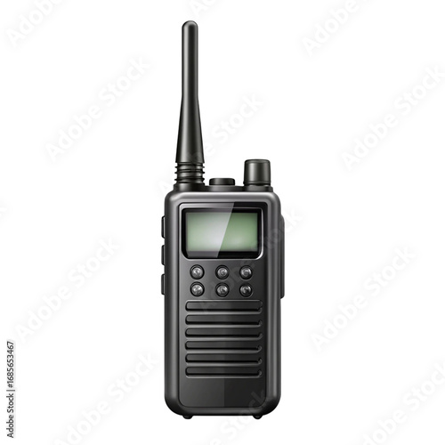 Gray Walkie Talkie with Antenna on Transparent Background Isolated on Black