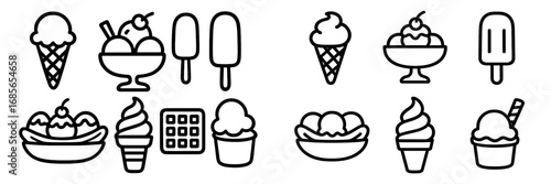 Various types of ice cream and frozen desserts illustrated in a clear and simple style for creative projects