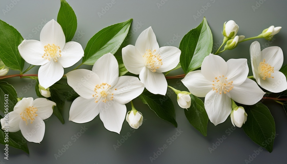 Fototapeta premium a string of sweet scented jasmine blossoms with a copy space image